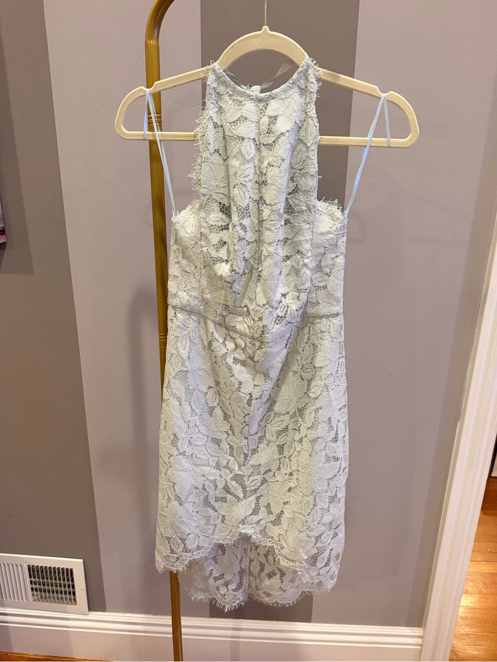 Lace Halter Mini Dress in Pale Mint
